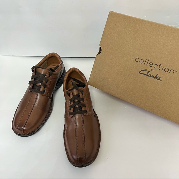 Clarks Men’s Brown Leather Touareg Vibe Wide Width Lace Up Classic Formal Shoes
